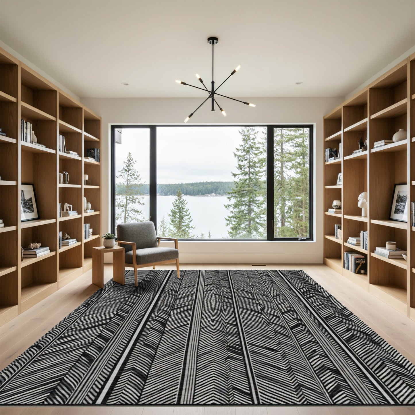 Monochromatic Zigzag Stripe Composition Rug