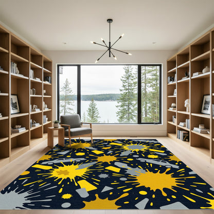 Dark Yellow Splatter Cars Abstract Rug