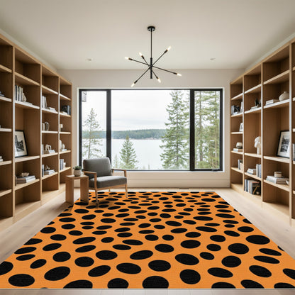 Orange Black Spotted Animal Print Rug