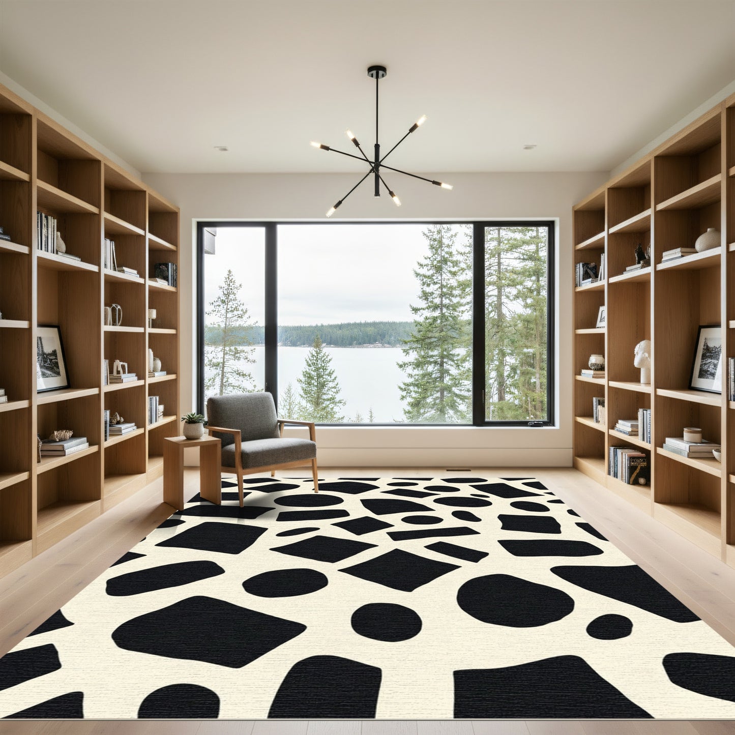 Abstract Organic Black Ivory Patchwork Rug