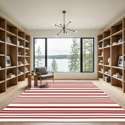 Bold Red Cream Striped Blanket Rug