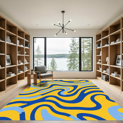 Bold Blue Yellow Swirls Rug