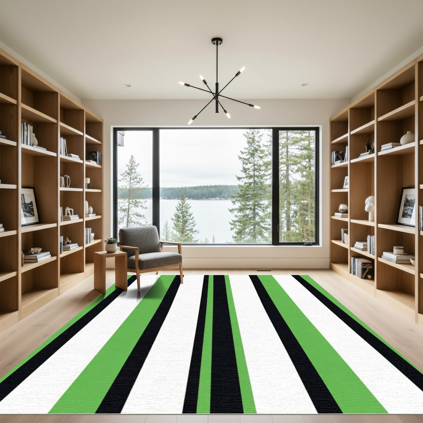 Verdant Black White Vertical Stripe Rug
