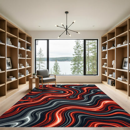 Fiery Red Swirl Marble Rug