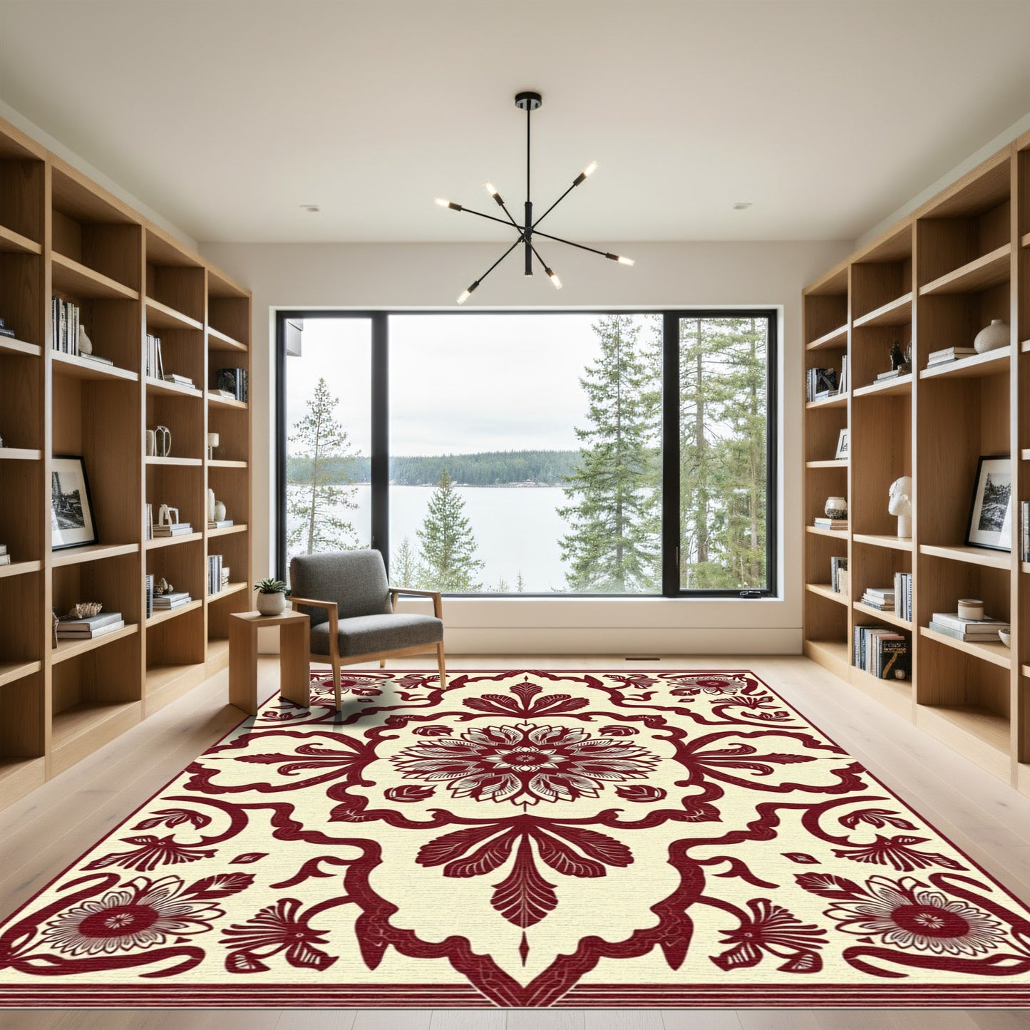 Crimson Floral Medallion Cream Arabesque Rug