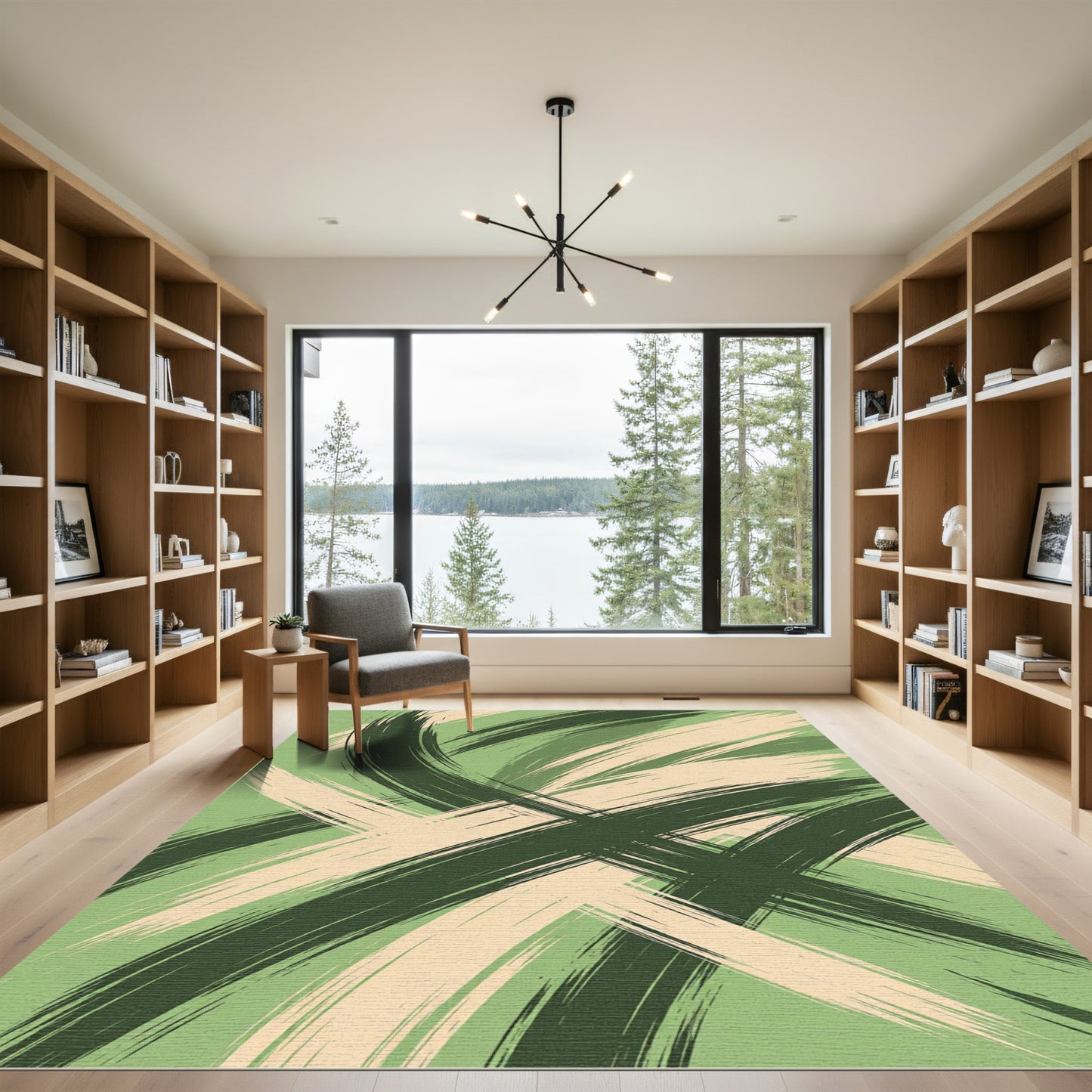 Sage Green Abstract Intersecting Brush Strokes Rug