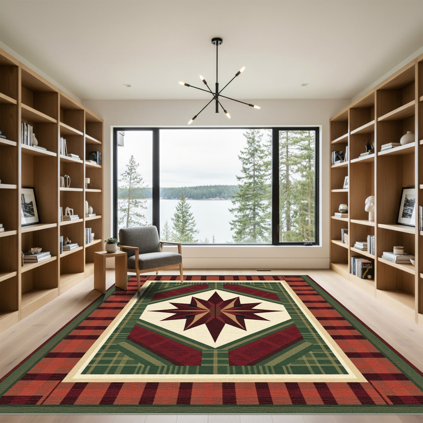 Crimson Forest Plaid Star Rug