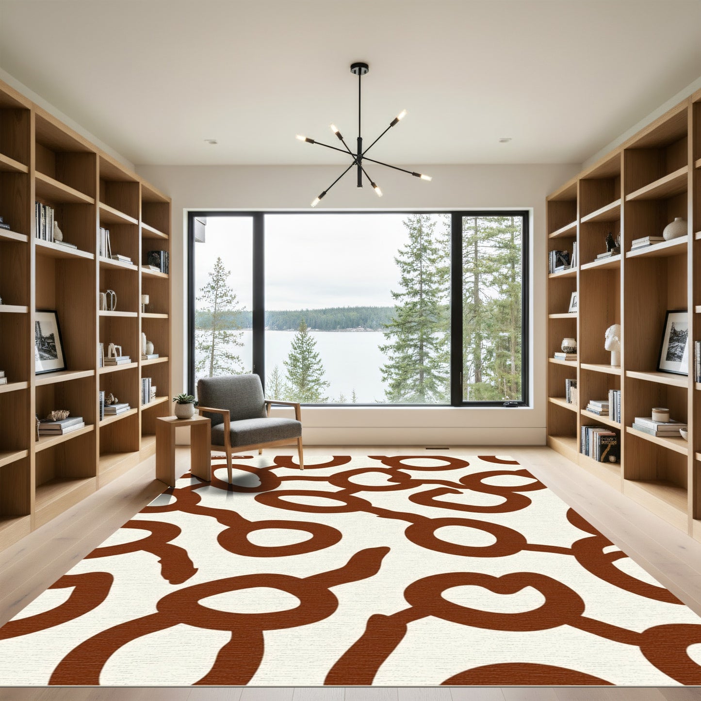 Cream Brown Chain Link Throw Rug