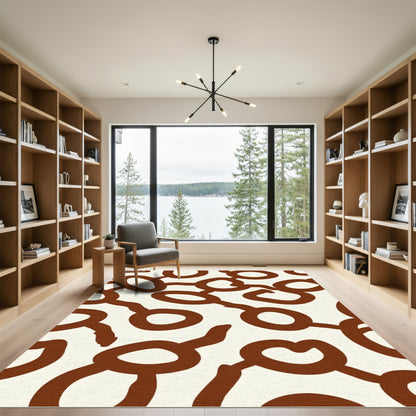 Cream Brown Chain Link Throw Rug