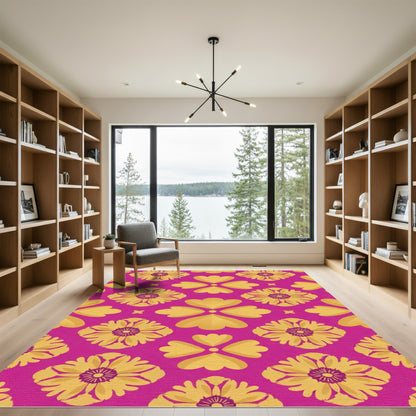 Vibrant Magenta Golden Floral Medallion Rug