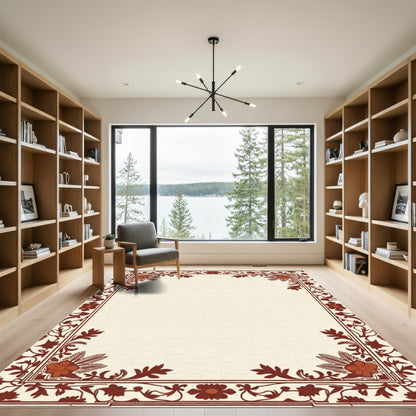 Rich Sienna Floral Scroll Border Rug