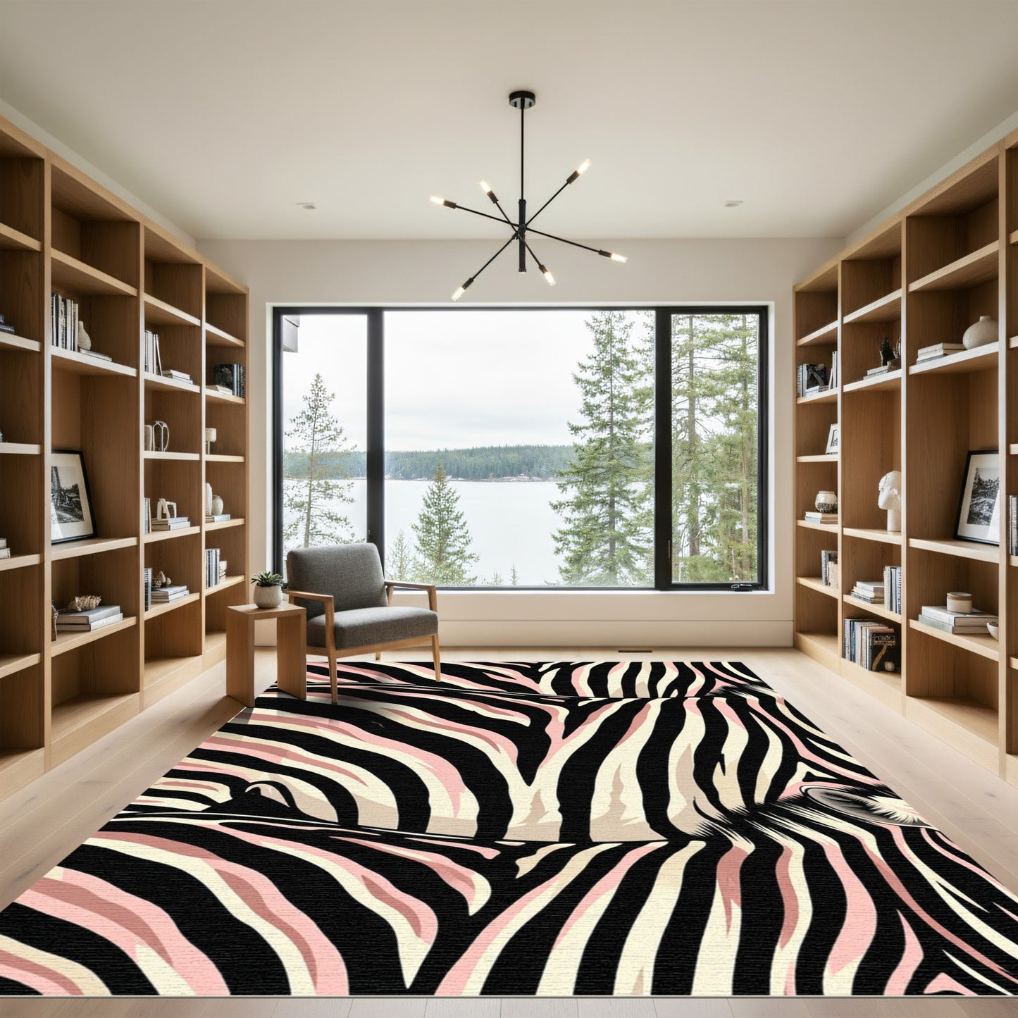 Pink Cream Zebra Stripes Rug