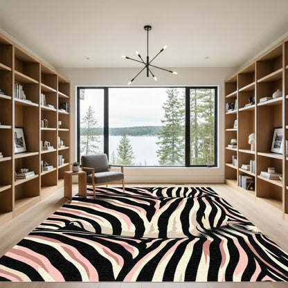 Pink Cream Zebra Stripes Rug