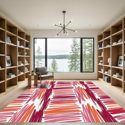 Bold Pink Orange Scribble Stripe Rug