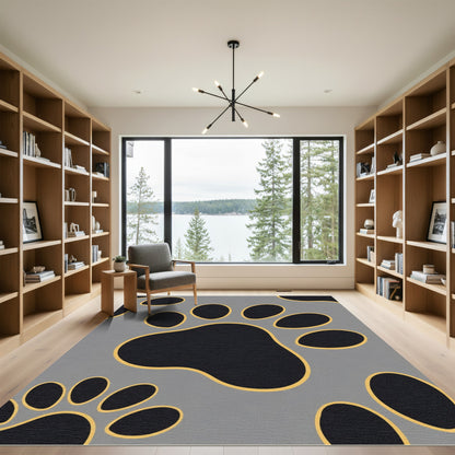 Gray Black Paw Print Outline Rug