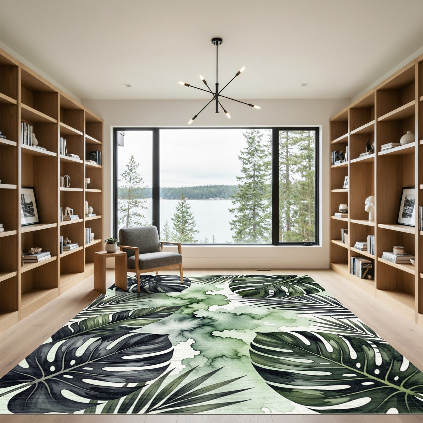Deep Green Tropical Monstera Palm Wash Rug