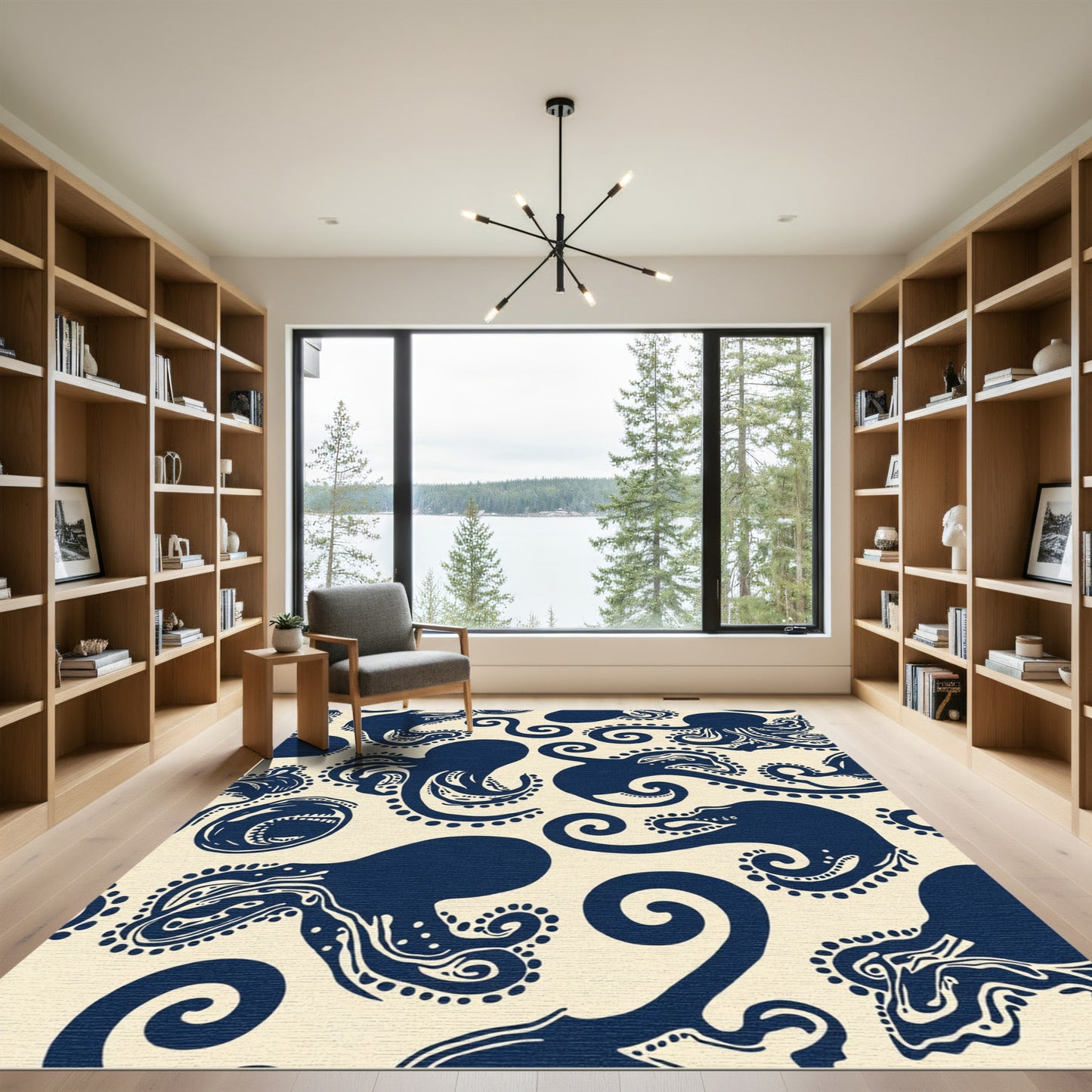 Navy Octopus Swirl Coastal Motif Rug