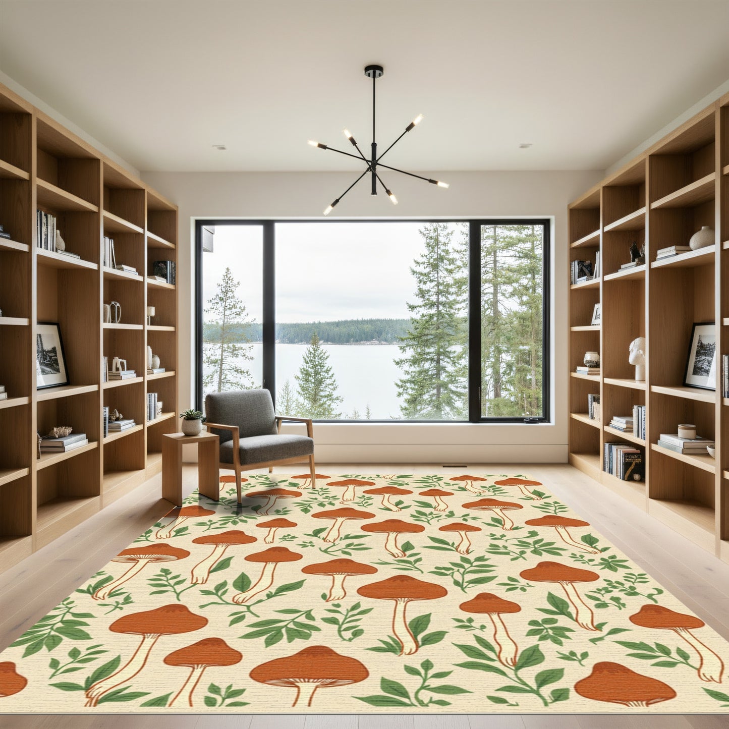 Earthy Brown Mushroom Forest Print Rug