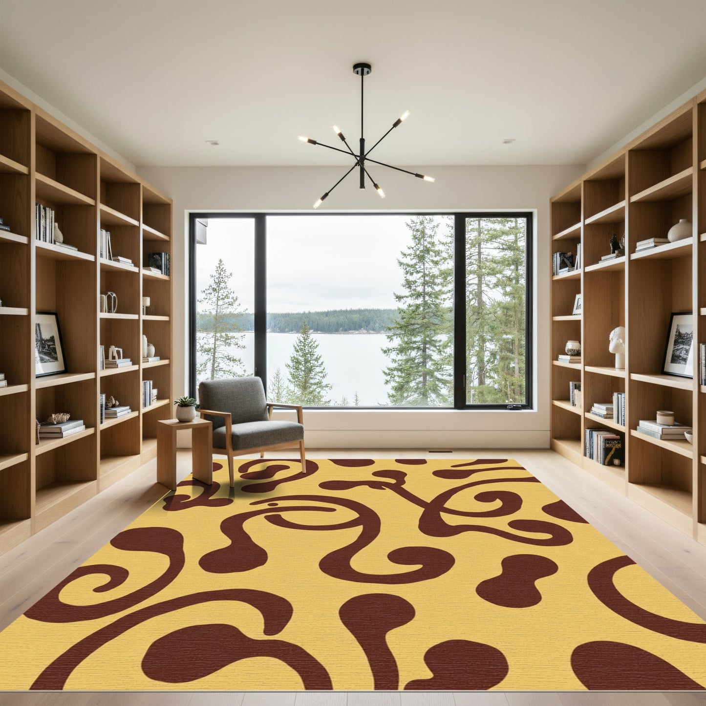 Brown Swirl Abstract Ochre Rug