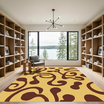 Brown Swirl Abstract Ochre Rug