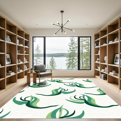 Abstract Green Swirling Leaf Arrangement Rug