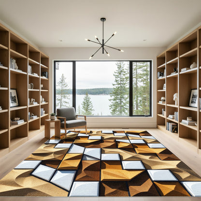Geometric Wood And White Cubes Rug