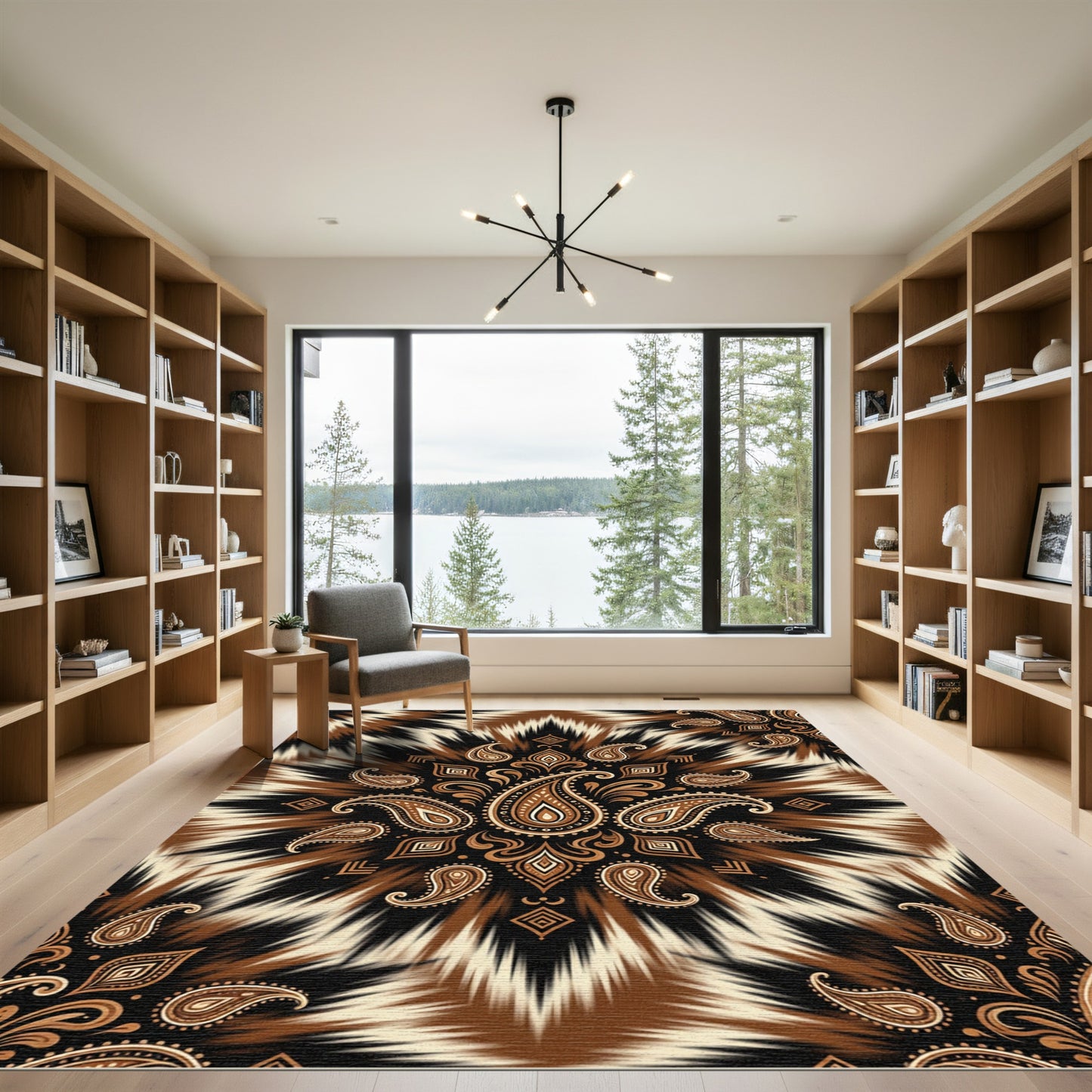 Earthy Bandana Paisley Radiating Burst Rug