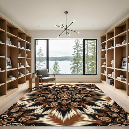 Earthy Bandana Paisley Radiating Burst Rug