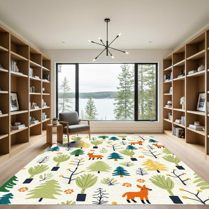 Whimsical Fox Forest Woodland Creatures Rug