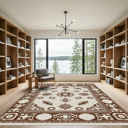 Ornate Brown Floral Medallion Rug