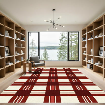 Classic Burgundy Plaid Tartan Rug