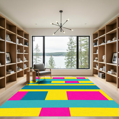 Bold Geometric Stripes Yellow Teal Pink Rug