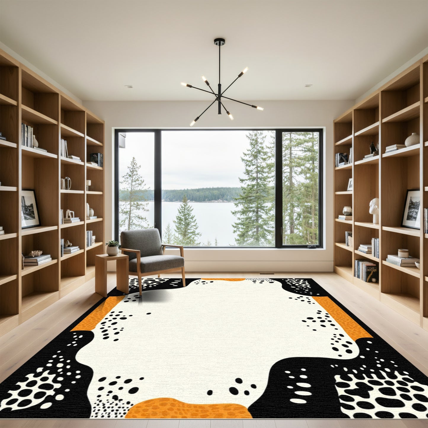 Abstract Ochre Black Dot Collage Rug