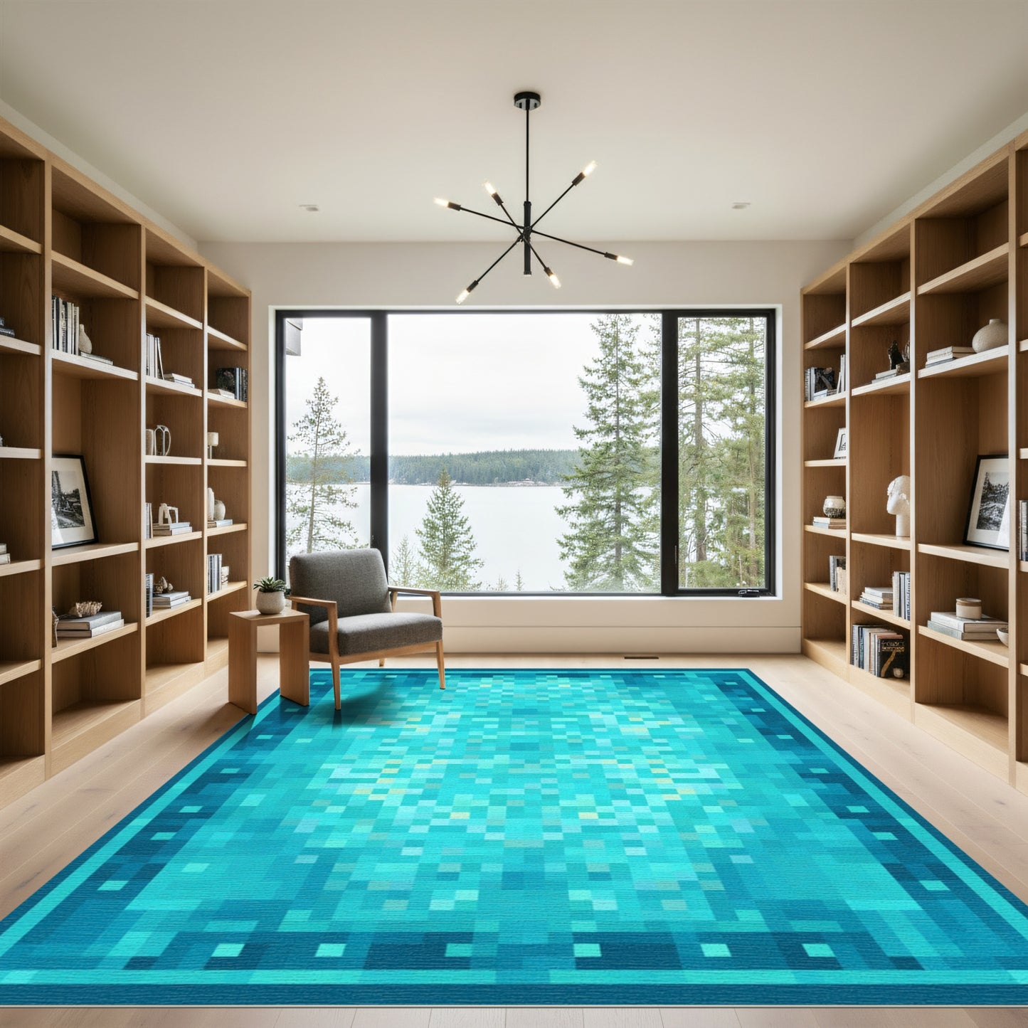 Aqua Blue Ocean Gradient Squares Rug