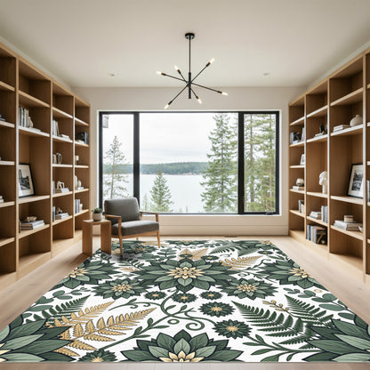 Sage Green Fern and Dalia Floral Rug