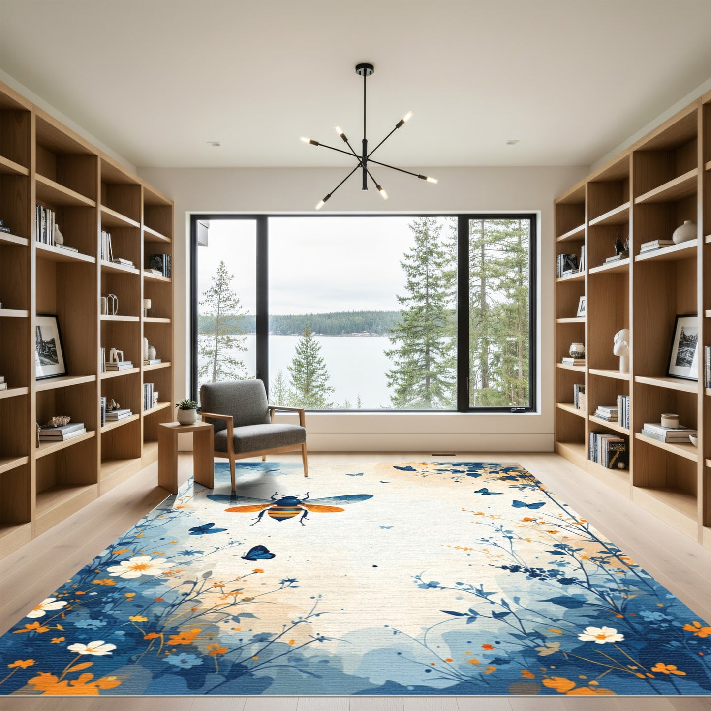 Vibrant Bee and Butterfly Garden Bloom Rug