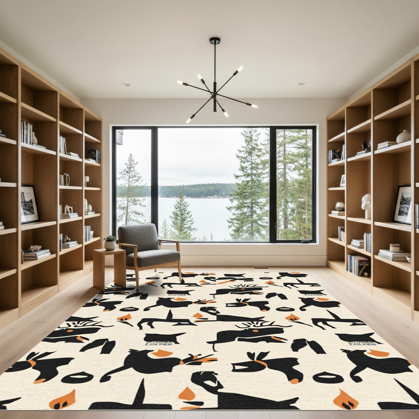 Black Orange And White Animal Icons Rug