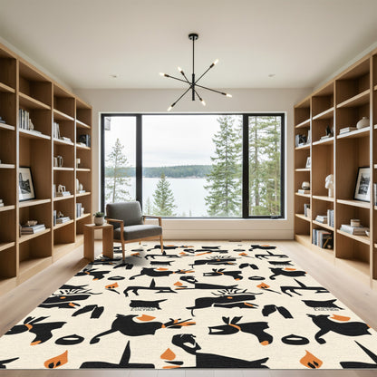 Black Orange And White Animal Icons Rug