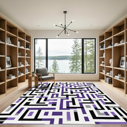 Purple Black Gray Geometric Maze Rug
