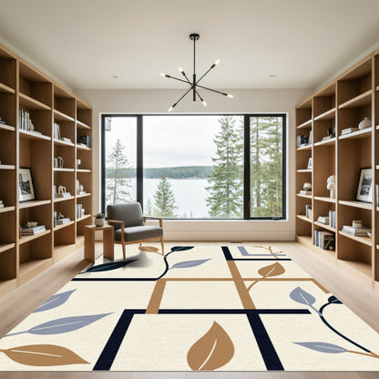 Geometric Leaf Inlay Neutral Tones Rug
