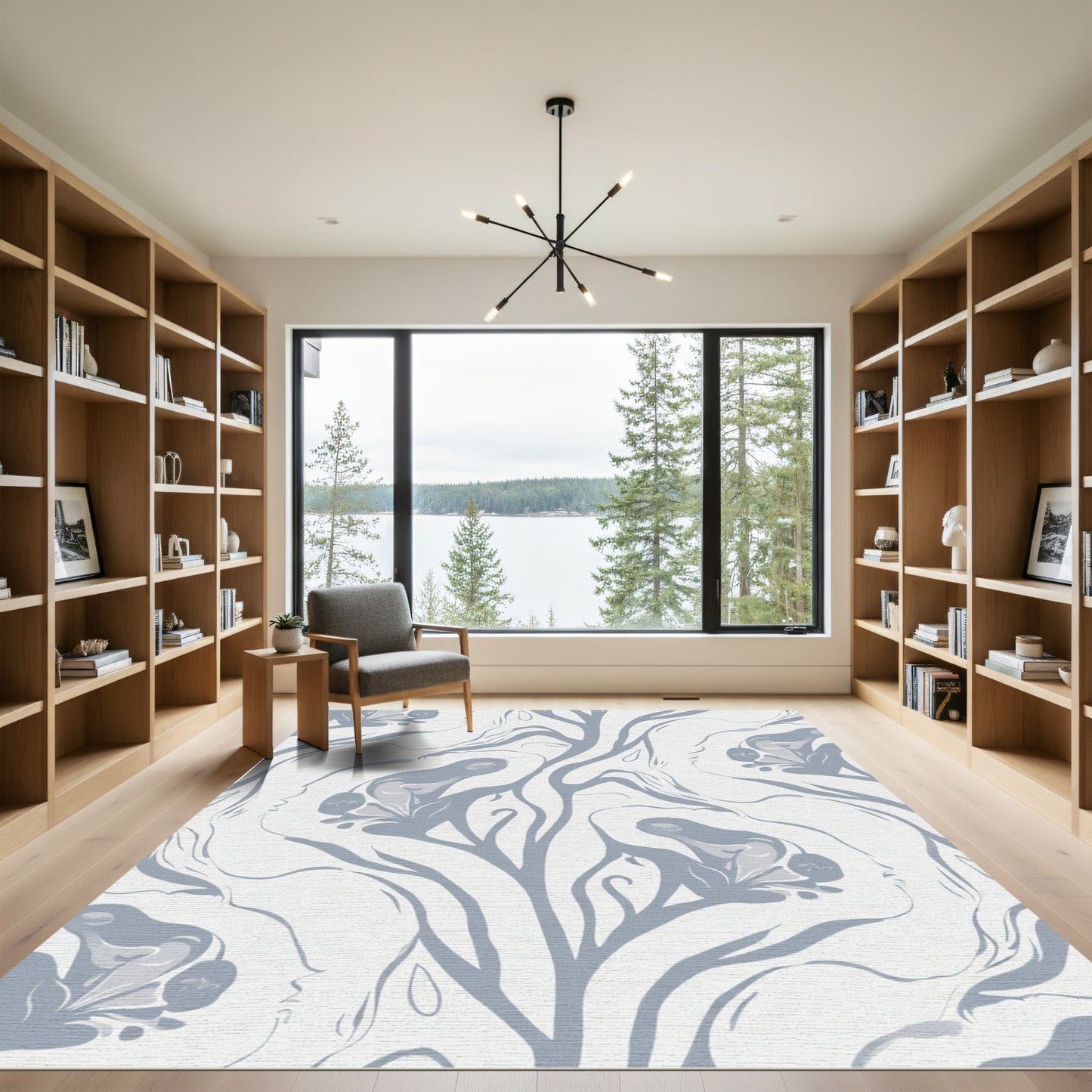 Soft Blue Floral Branch Strokes Rug