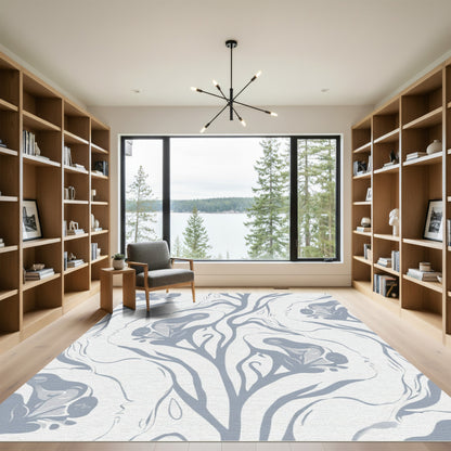 Soft Blue Floral Branch Strokes Rug