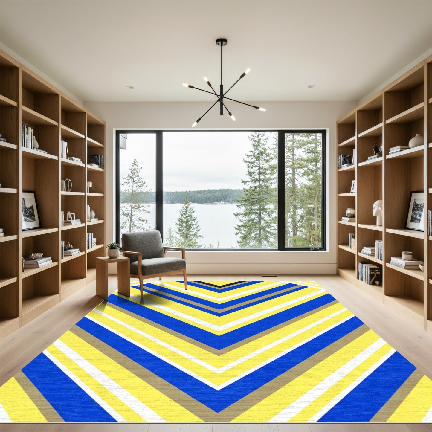 Bold Yellow Blue Chevron Stripe Rug