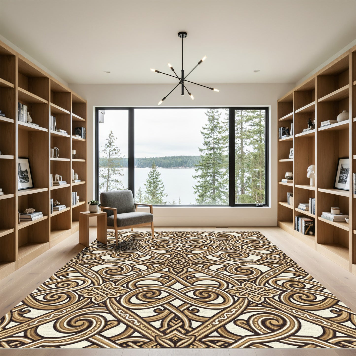 Ornate Brown Medieval Scroll Rug