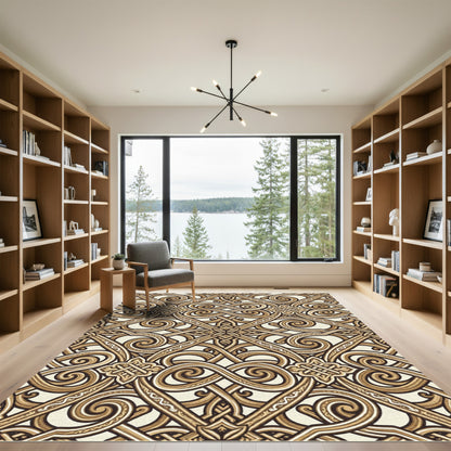 Ornate Brown Medieval Scroll Rug