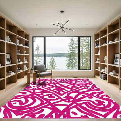 Bold Fuchsia Cursive Floral Lattice Rug
