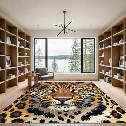 Majestic Close up Golden Leopard Portrait Rug