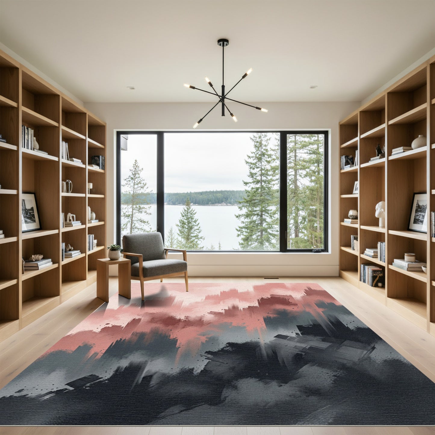 Blush Gray Abstract Vertical Brushstrokes Rug