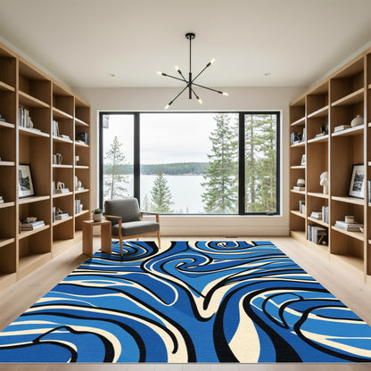 Dynamic Blue Swirl Abstract Rug