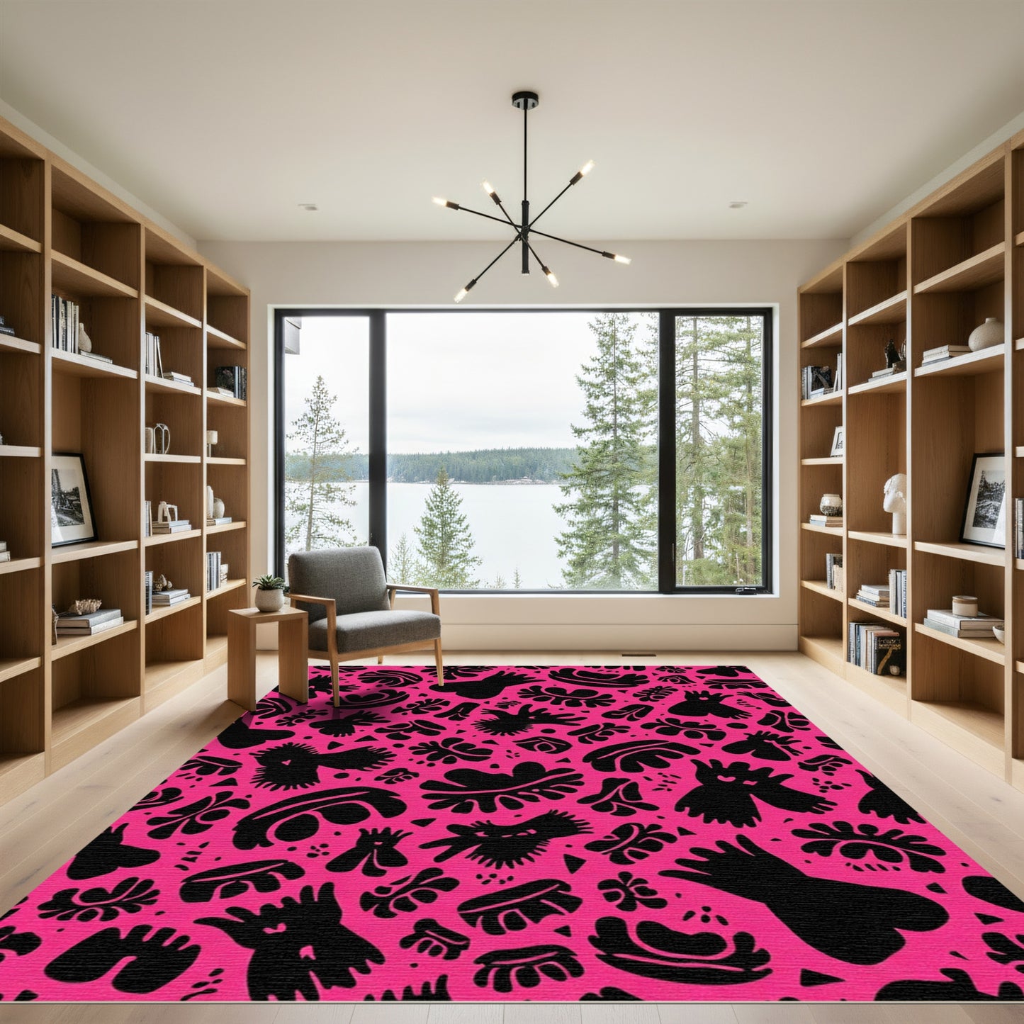 Bold Pink Abstract Organic Shapes Rug